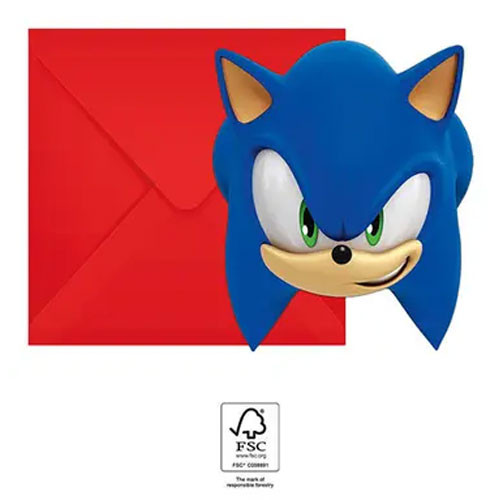 Sonic the hedgehog Sega Party invitation card 6 pieces FSC