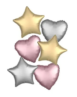 Colour Satin Heart, Star foil balloon set of 6 set 46 cm