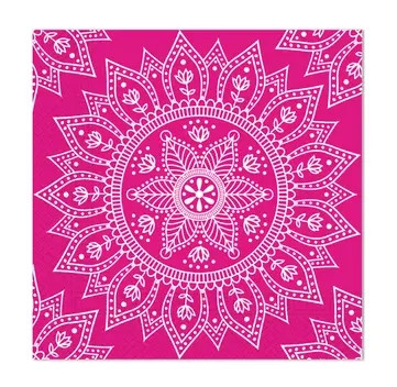Colour Fuchsia White Mandala Napkin 20 pcs, 33x33 cm FSC