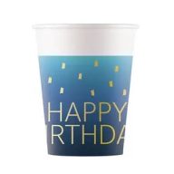   Happy Birthday Golden Blue Happy Birthday paper cup, 8 pcs, 200 ml, FSC