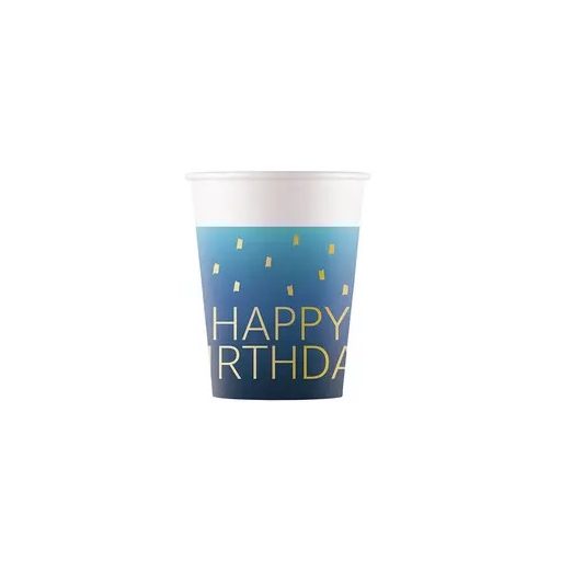 Happy Birthday Golden Blue Happy Birthday paper cup, 8 pcs, 200 ml, FSC
