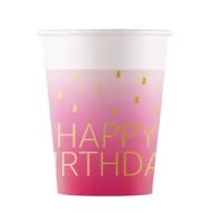   Happy Birthday Golden Pink Happy Birthday paper cup, 8 pcs, 200 ml, FSC