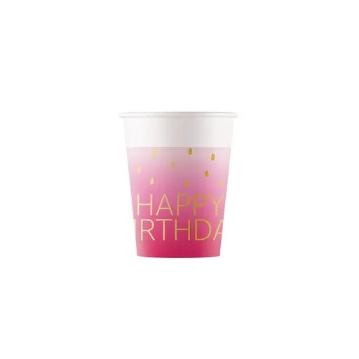 Happy Birthday Golden Pink Happy Birthday paper cup, 8 pcs, 200 ml, FSC