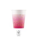 Happy Birthday Golden Pink Happy Birthday paper cup, 8 pcs, 200 ml, FSC