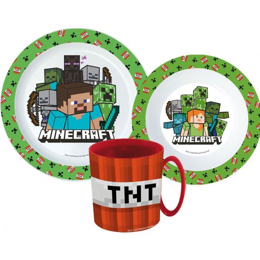 Minecraft dinnerware set, micro plastic set with mug 350 ml