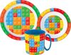 Bricks, Lego patterned Dinnerware, Micro plastic set with mug 350 ml