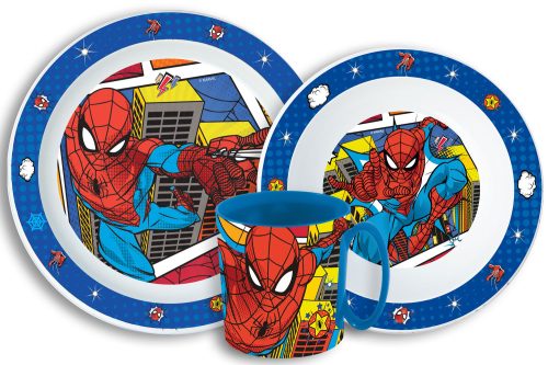 Spiderman Grid Dinnerware, Micro plastic set with mug 350 ml