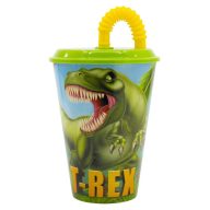 Dinosaur T-Rex plastic cup with straw, 430 ml