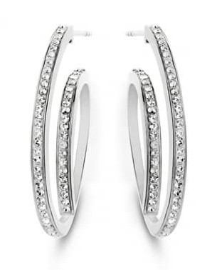 Victoria Silver colour white stone hoop earrings