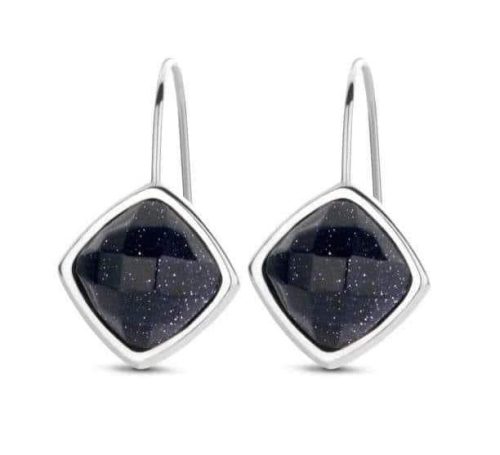 Victoria silver black stone earrings