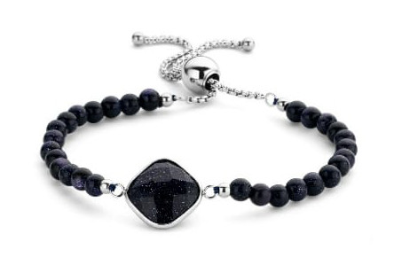 Victoria silver black stone, beaded bracelet