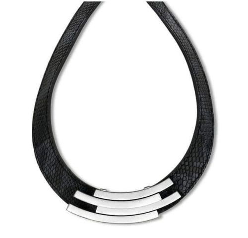 Victoria Silver coloured black leather necklace