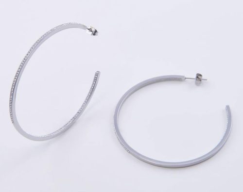 Victoria Silver colour white stone hoop earrings