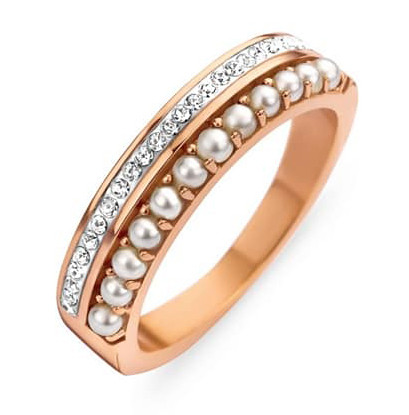 Victoria Rose Gold colour white stone, pearl ring