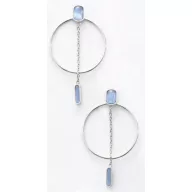 Victoria Silver Color Hoop Earrings with Blue Stones