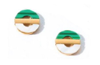 Victoria Gold Colored Green Patterned Earrings
