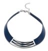 Victoria Silver coloured blue leather necklace
