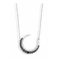   Victoria Silver-colored black and white stone crescent moon necklace