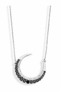 Victoria silver colour black white stone crescent necklace