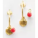 Victoria Gold-colored Shell-patterned Earrings with Red Beads