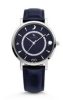 Victoria Silver colored pebbled blue leather strap watch