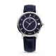 Victoria Silver colored pebbled blue leather strap watch