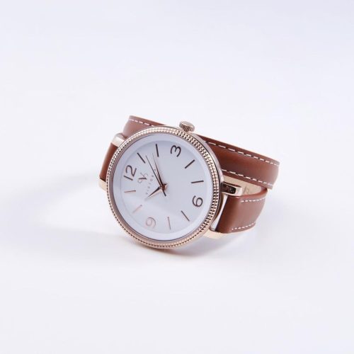 Victoria rose gold leather strap watch