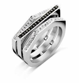 Victoria silver colour black, white stone ring
